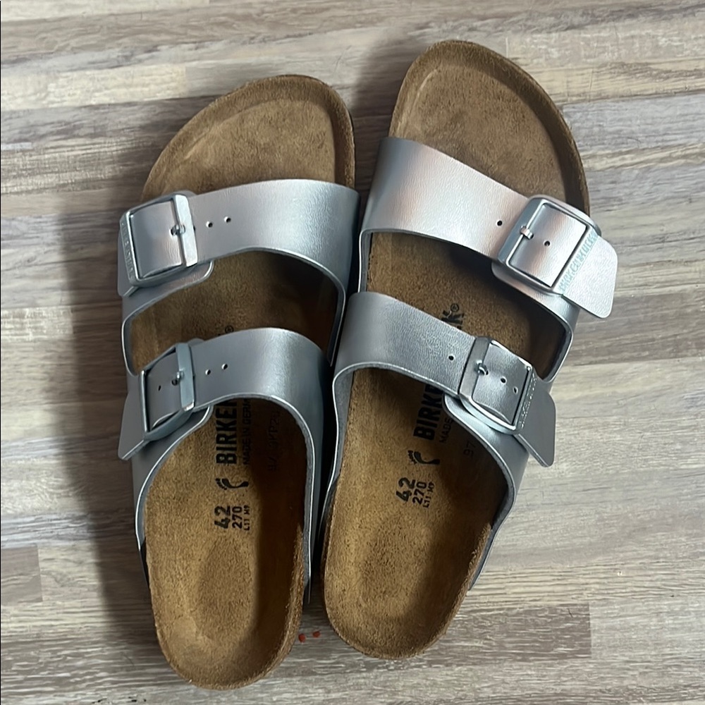 Birkenstock Metallic Silver Sandals 42